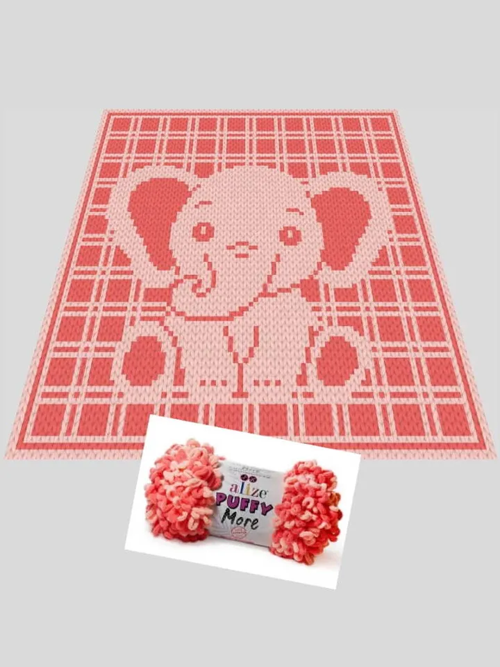Loop yarn Finger knitted Baby Elephant Checkered blanket pattern