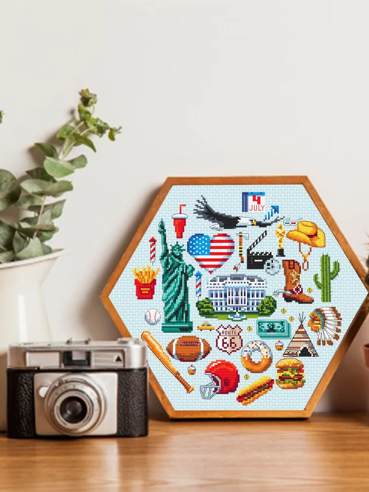USA cross stitch pattern download PDF United States of America pattern round sampler Independence day Modern beginner stitch Home decor #E11