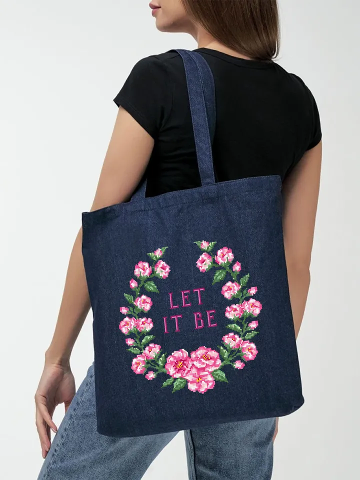 Framed quote cross stitch pattern Let it be download PDF Flower wreath cross stitch chart, Funny cross stitch Home decor, Flower sakura #Q29