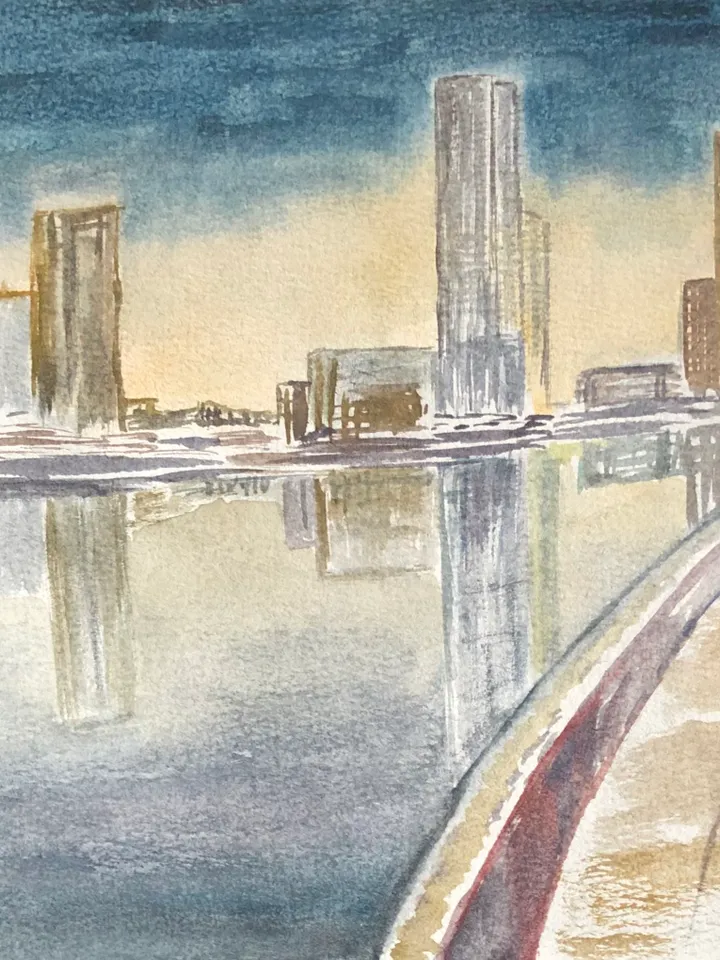 Night city cityscape wall art hand painted modern watercolour painting