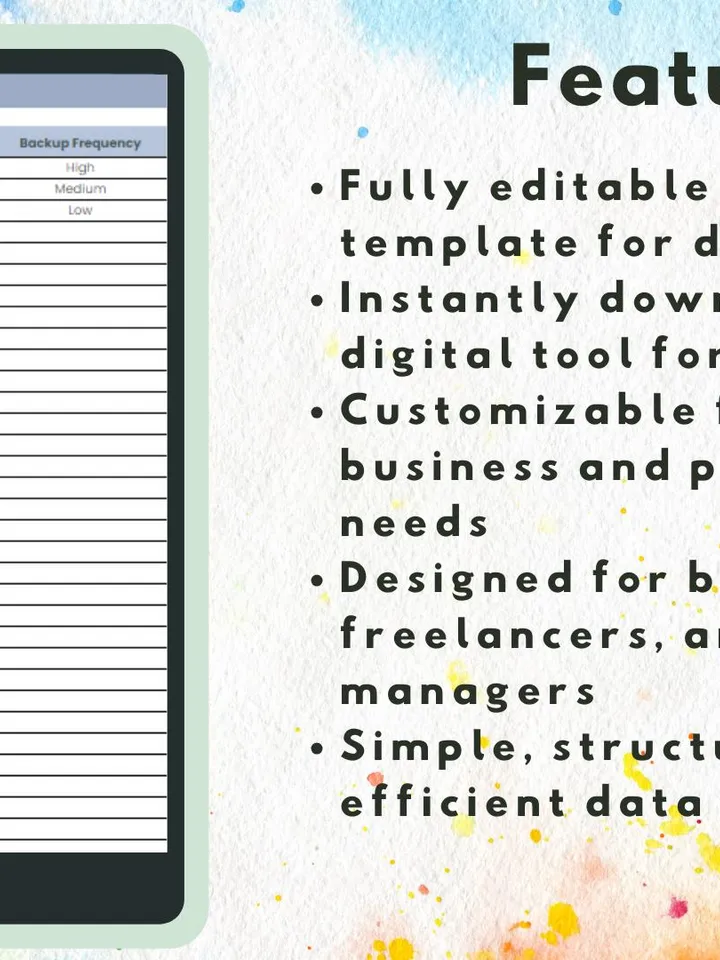 Data Inventory Template, Editable Google Sheets, Digital Download, Easy to Use for Small Business Owners, Freelancers, and Data Managers
