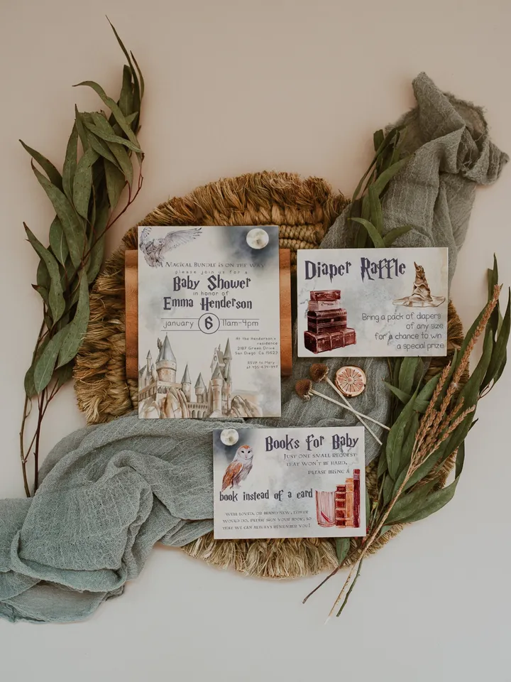 Wizard Baby Shower Invitation; Magic School Baby Schower kit template; A Magical Bundle on the Way; Magic School Invite Pack editable canva