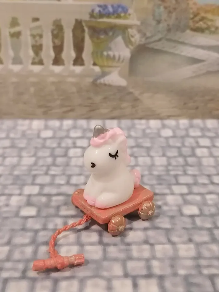 Unicorn on a cart. Puppet miniature. Scale 1:12. Dollhouse miniature.1:12 scale.