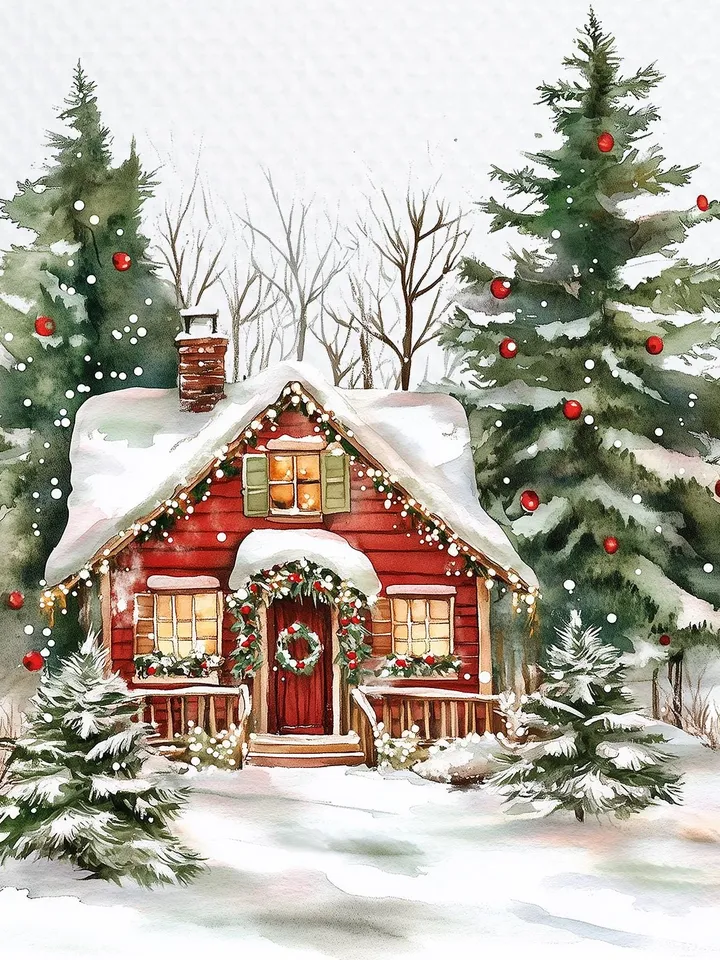 20 Christmas House PNG Bundle, Christmas Card Clip Art, Printable Watercolor Winter House clipart for sublimation, Paper craft, junk journal