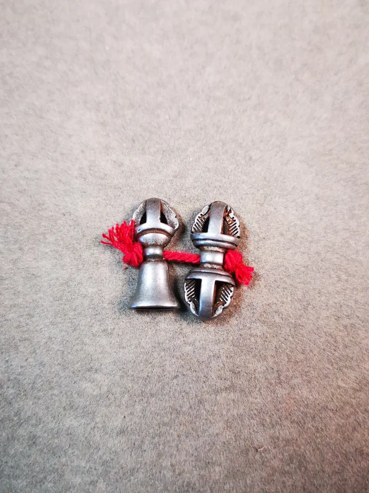 Gandhanra Handmade Tibetan Amulet Pendant,Mini Vajra and Dorje Bell, Mala Marker Bead Accessories, Made of Cold Iron