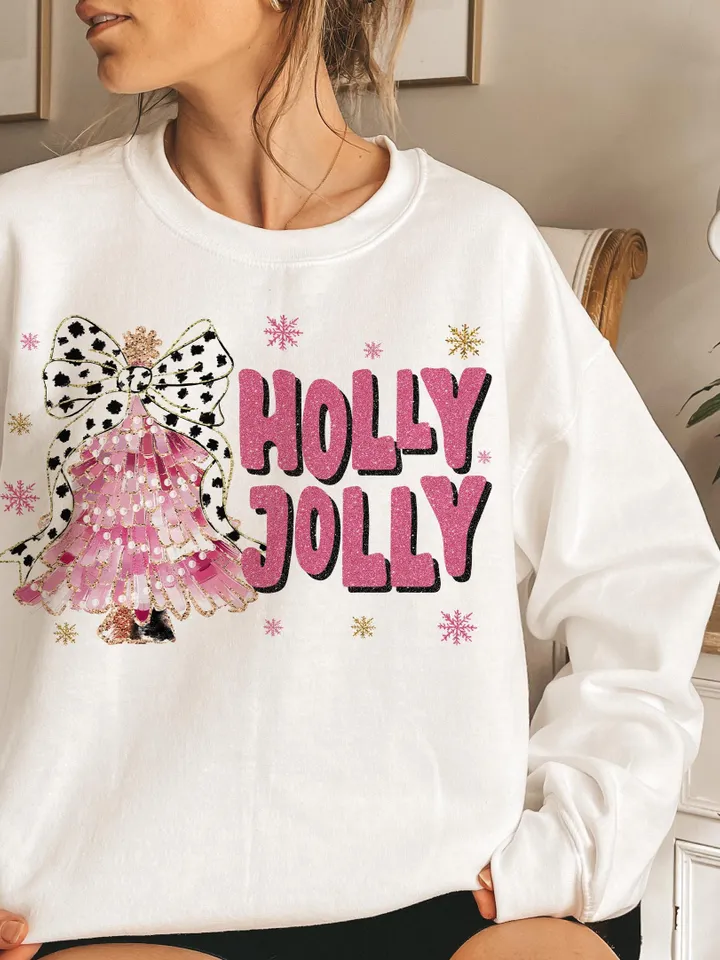 Colorful Glitter Holly Jolly Png, Christmas Png, Glitter Coquette Christmas Tree Png, Christmas Png, Christmas Coquette Png, Brushstroke