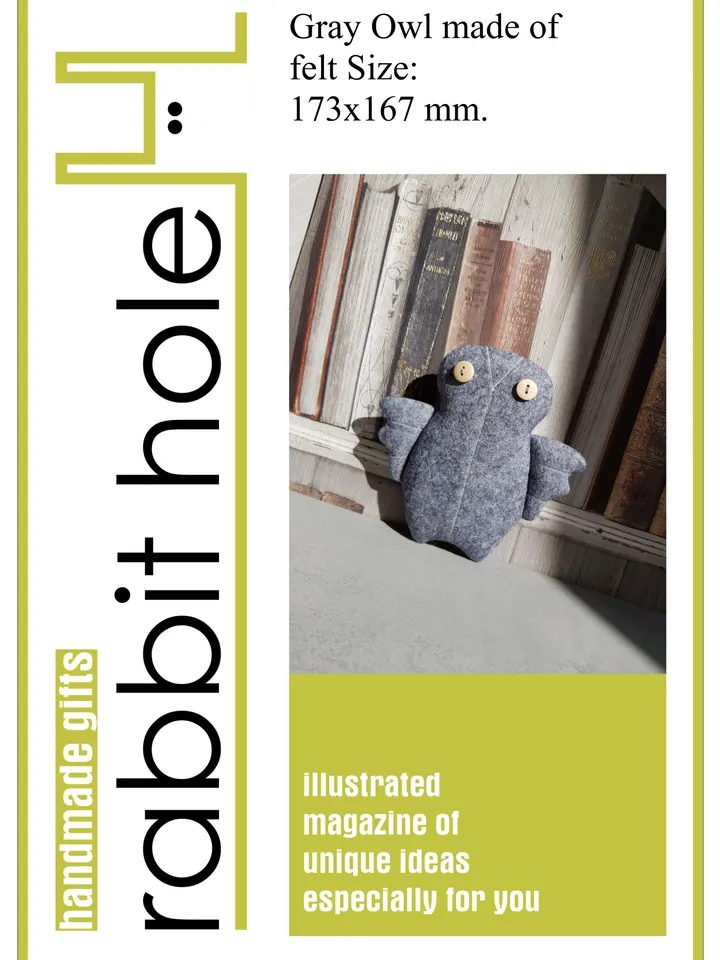 Owl sewing pattern PDF, digital tutorial in English, felt animal sewing diy, felt doll pattern