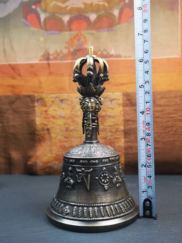 Gandhanra Vintage Vajra and Bell Set,Tibetan Tantric Buddhism (Vajrayana) Ritual Implement,Handmade in Nepal,7.0"