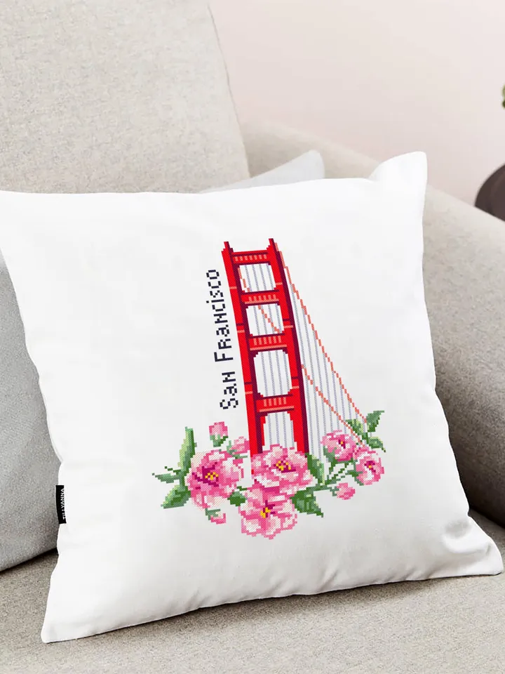 USA cross stitch pattern download PDF Golden gate bridge pattern digital PDF Spring flowers cross stitch chart Nature embroidery #E12