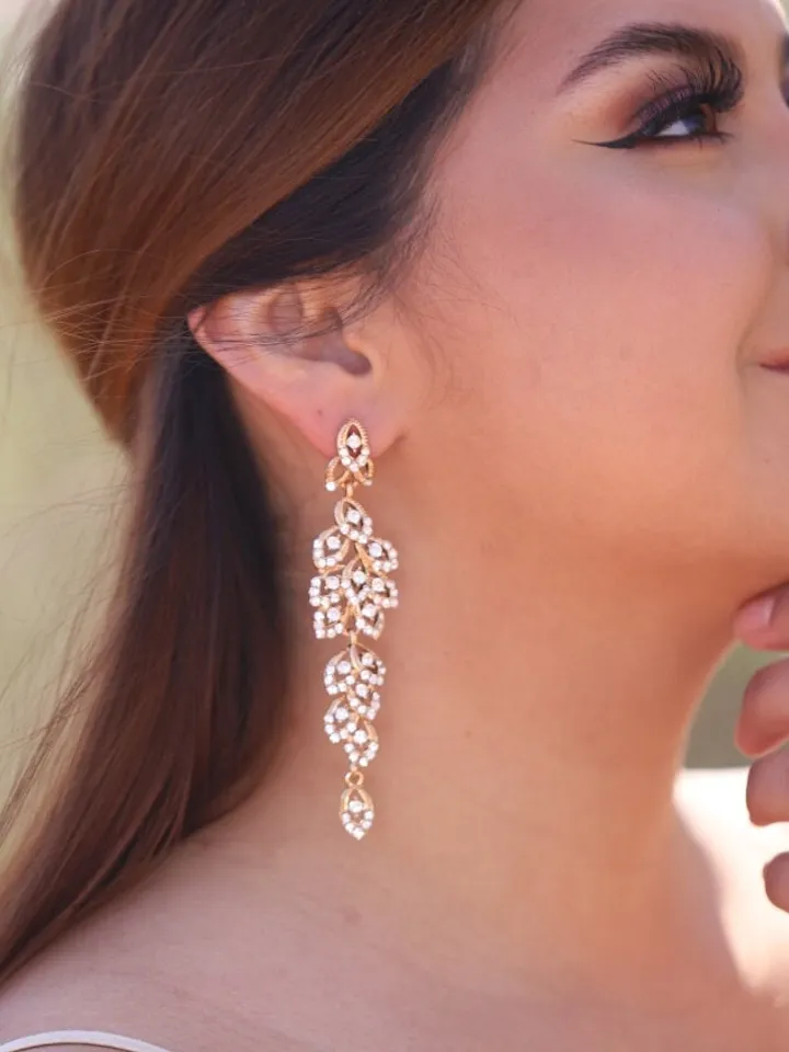Extra Long Boho Wedding Earrings, Swarovski Crystal Statement Wedding Earrings, Champagne Gold Bridal Earrings, Statement Wedding Jewelry,