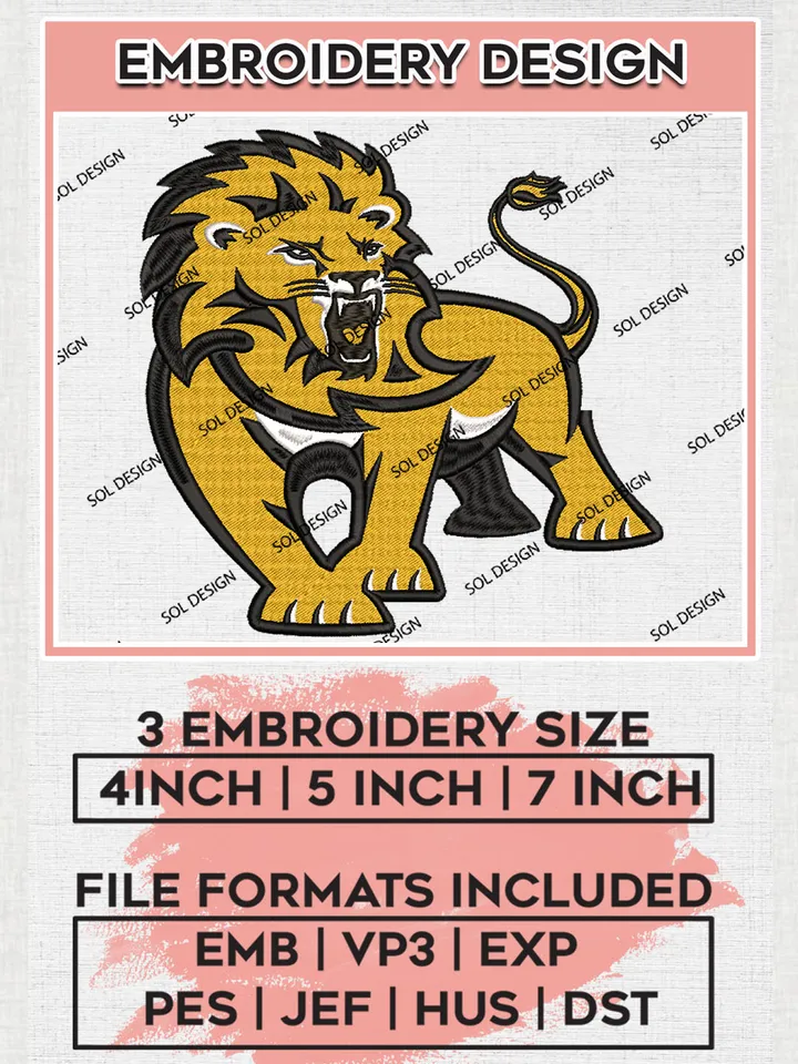 SE Louisiana Lions NCAA Team Mascot Logo Embroidery Design Files, NCAA SE Louisiana Lions Machine Embroidery, NCAA Teams, Game Day, 3 sizes, NCAA Machine embroidery designs, Digital Download