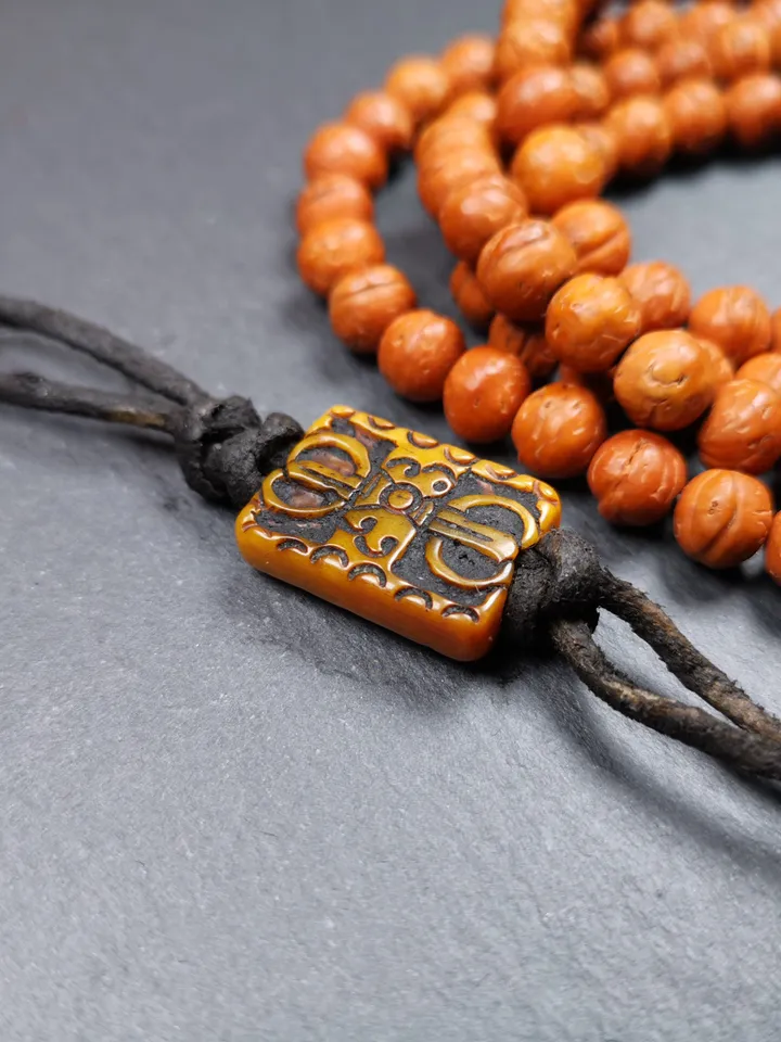 Yak Bone Carved Dorje Vajra Pendant Badge,Gandhanra Tibetan Buddhist Amulet,30 Years Old,0.87"