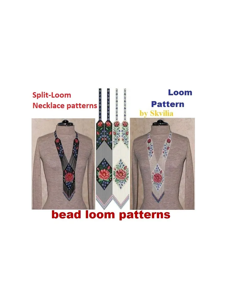 Bead loom patterns, schemes for a Gerdan-Split-Loom Necklace, Beading Loom only Pattern, Instant Download, PDF