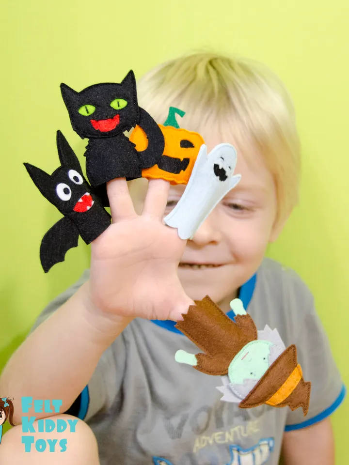 Halloween finger puppets, Pattern and Tutorial, PDF and SVG