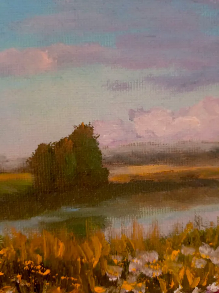 Oil painting summer Landscape Church