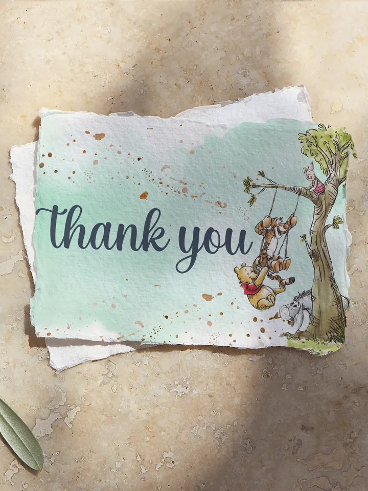 Editable Thank you card Hundred Acre Wood First Birthday party thank you; Winnie the Pooh Party; Classic Pooh Party Birthday ; wp5