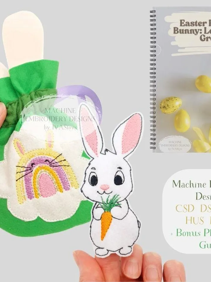 ITH Easter Bunny Finger Puppet & Eggs Game Embroidery Design + Play Guide PDF, Felt Toy Pattern, Toddler Activity 4x4