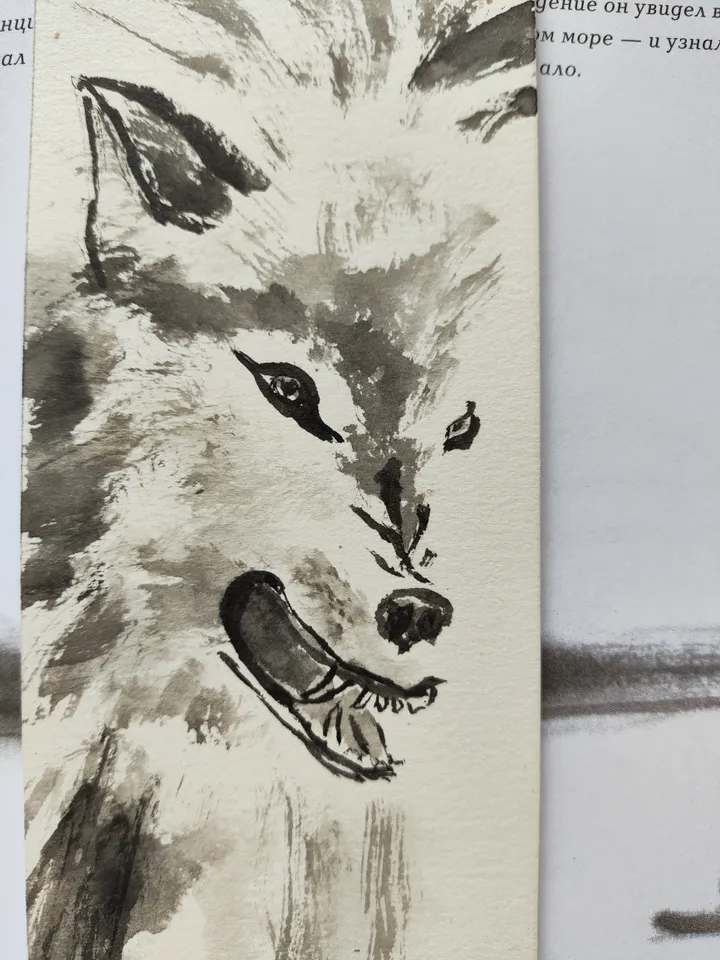 Handpainted bookmark.Original art.Wolf