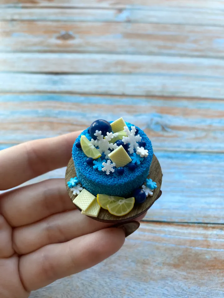 Miniature Christmas Blue Cake with Polymer Clay