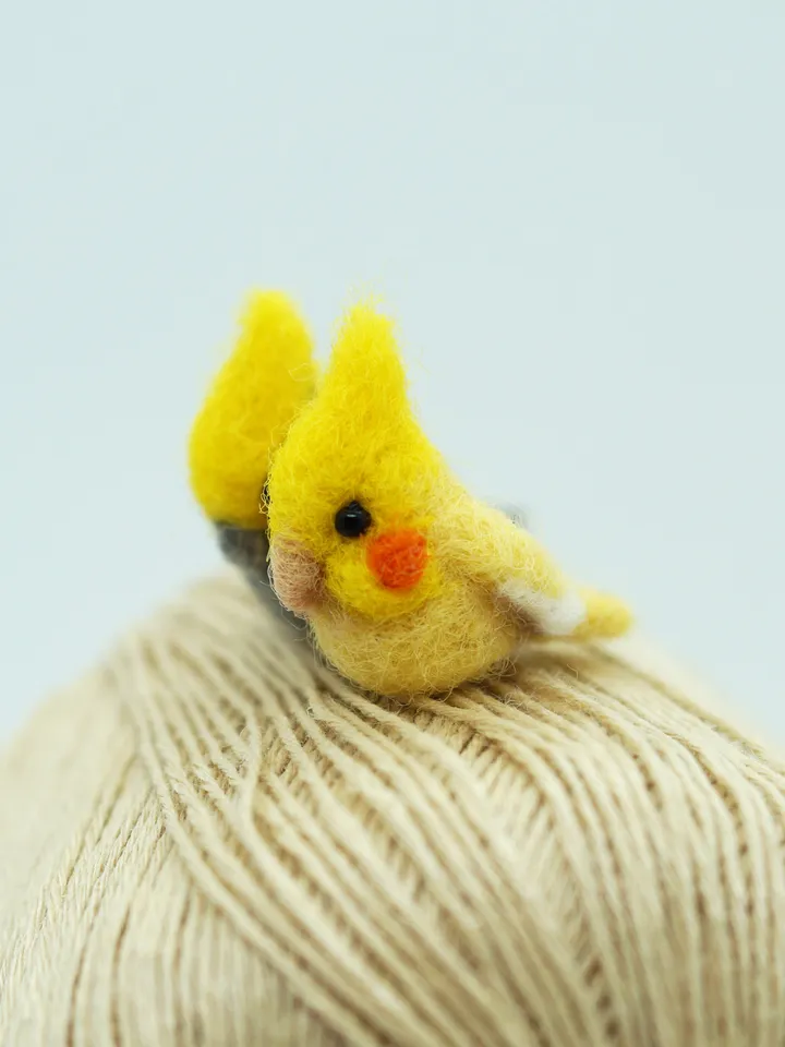 Miniature needle felted yellow cockatiel, tiny pet, cockatiel, made to order