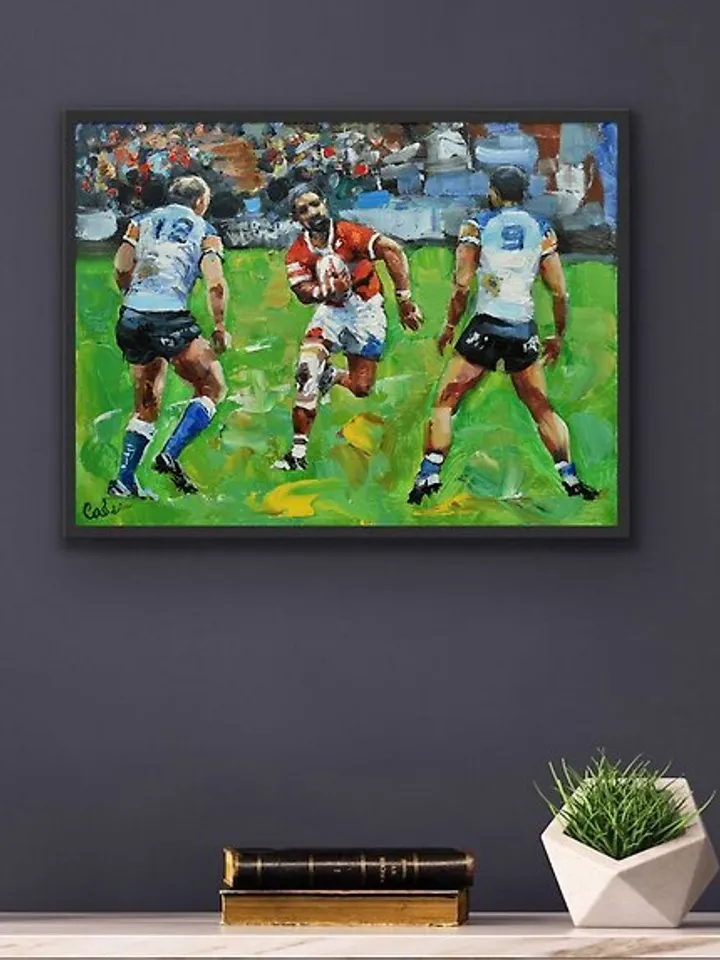 Rugby American Football Original Painting Oil Artwork Small Wall Art