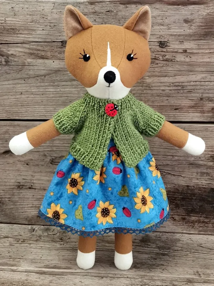Red dog girl, handmade stuffed toy, wool plush puppy doll, soft toy