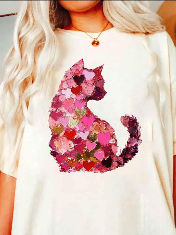 Valentine Day Cat Brushstroke png, Valentine PNG Heart Love Cat Valentine Png Trendy Valentine, Cat Lover Png Cupid Cat Sublimation Cute Cat