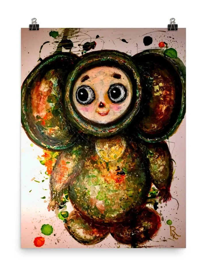 Cheburashka Photo paper poster made with my original mix media artwork,nursery room decor,unique gift.