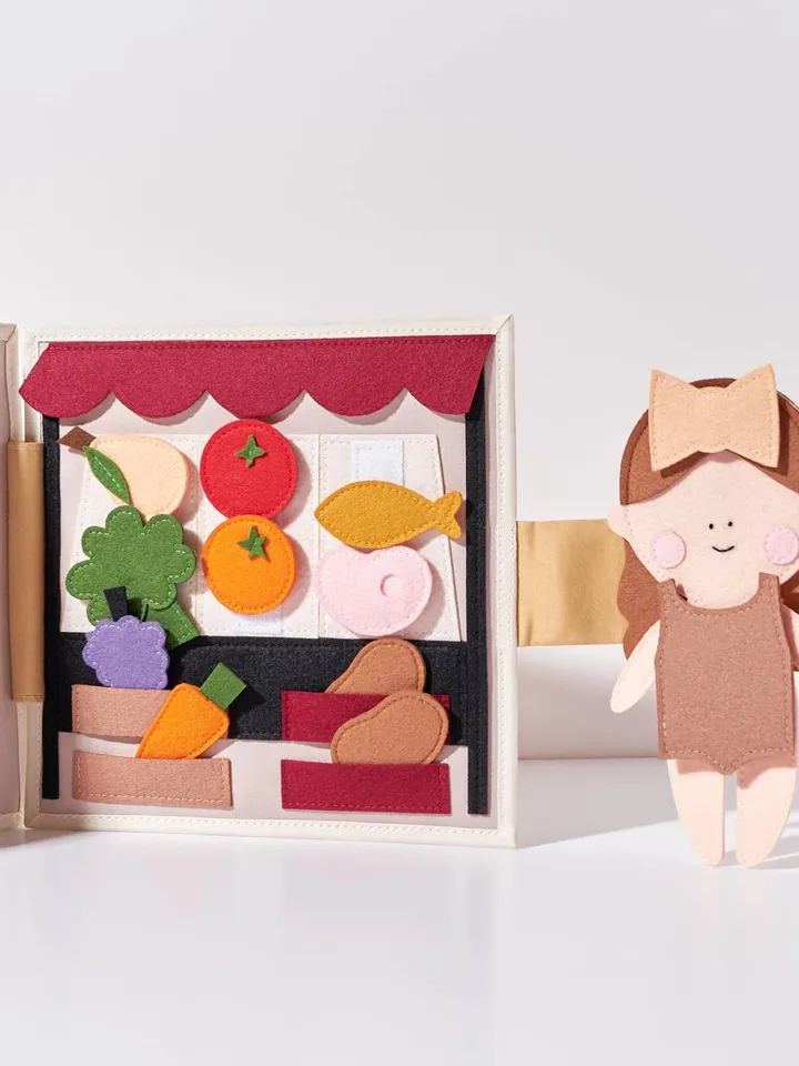 handmade dollhouse felt quiet busy book 8 pages, travel toys for girl 1-2-3-4 year old, pretend play, felt montessori gift toys, kinderkrama