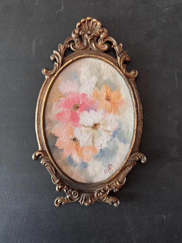 Flowers Original Painting Framed Painting Shabby Chic Painting Roses Wall Art