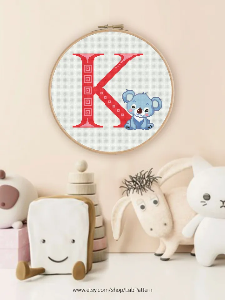 Letter K Koala ABC Cross stitch pattern | Embroidery Pattern | Instant Download | Embroidery Designs