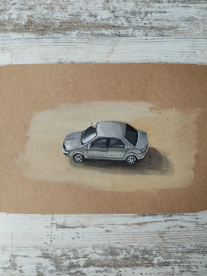Toy Car. Original gouache painting.