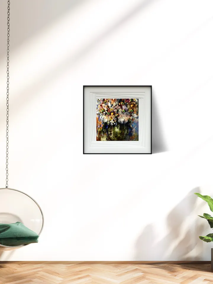 Abstract flowers in a vase Photo paper poster made with my original stained glass artwork,home decoration,unique artwork gift.