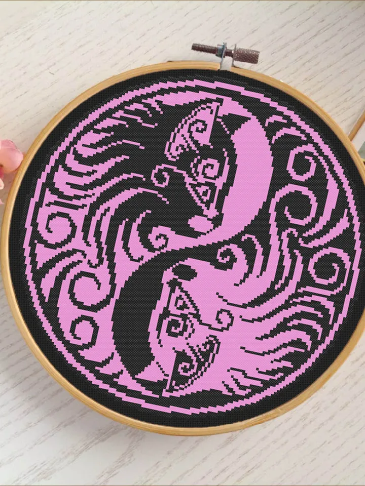 Yin Yang cat cross stitch pattern download PDF Mandala cat embroidery PDF, Yin and yang cross stitch chart, Cat lover gift, Home decor #M105