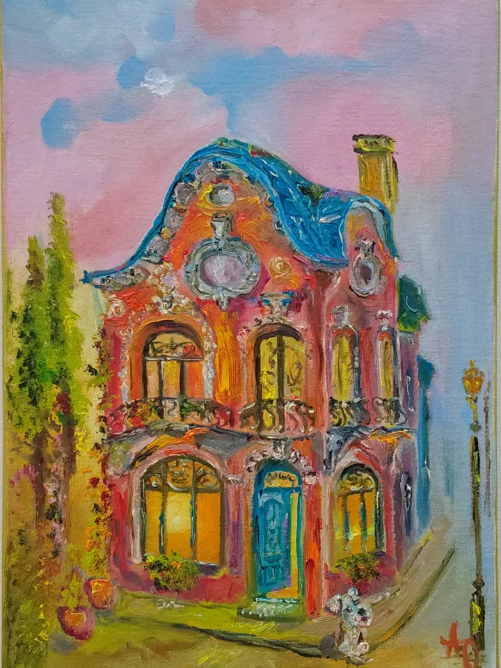 Oil painting on canvas "House in Baroque style" 25x35cm (10x14 inch)