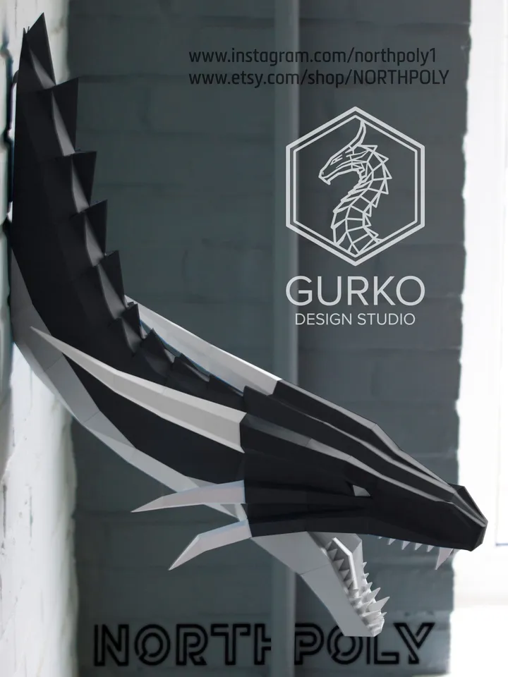 Ice Dragon Papercraft, Digital Template, PDF Download, Gurko, 3D Low Poly, Pepakura, DIY Origami Sculpture, Paper Decor, DIY Gift