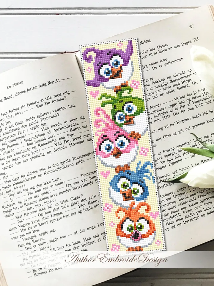 Bird bookmark cross stitch pattern PDF download Funny birds cross stitch chart, Cute bookmark pattern digital PDF, Bird lover gift #B419