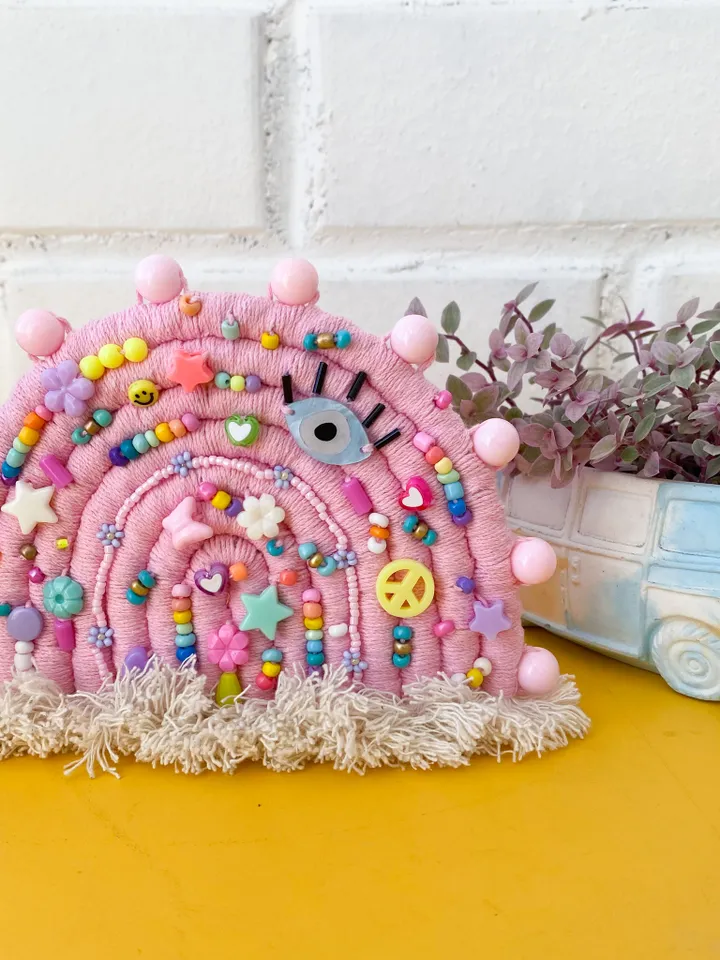 Macrame rainbow wall hanging, Cute gift for girl, Unique nursery decor, Pastel room aesthetic