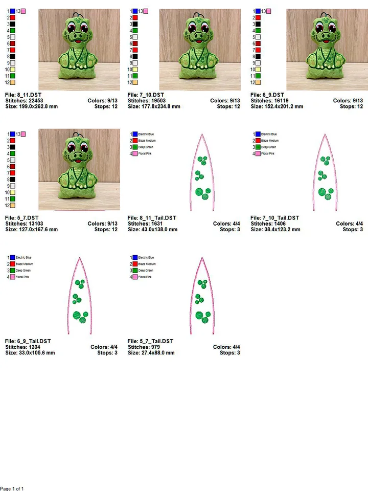 Dinosaur Stuffed Toy In The Hoop ITH Pattern plush Toy digital design for Machine Embroidery