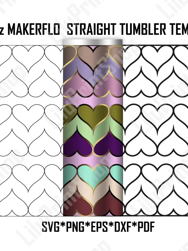 Heart tangram tumbler Template svg for 30 oz Straight tumbler Makerflo + outline, Valentines Day skinny tumbler Template