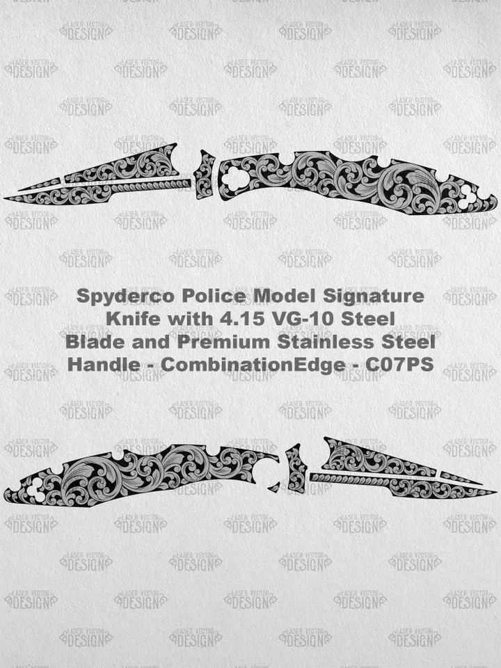 VECTOR DESIGN Spyderco Police Model Signature Knife with 4.15 VG-10 Steel Blade and Premium Stainless Steel Handle - CombinationEdge - C07PS Scrollwork