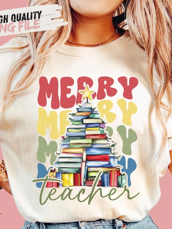 Merry teacher PNG, Teacher christmas PNG, Teacher SweaterShirts, Christmas Gifts, Merry Christmas Png, Sublimation Design Digital Download