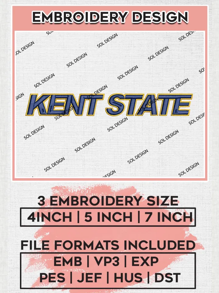 NCAA Kent State Team Word Logo Embroidery Design Files, NCAA Kent State Golden Flashes Machine Embroidery, NCAA Teams, 3 sizes, NCAA Machine embroidery designs, Digital Download