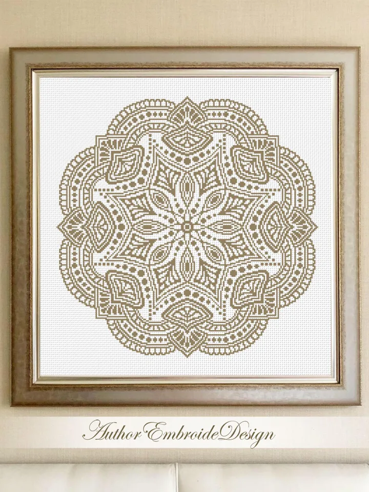 Flower mandala cross stitch pattern PDF download Mandala ornament cross stitch chart, Mandala pattern digital PDF, Mandala embroidery #M269