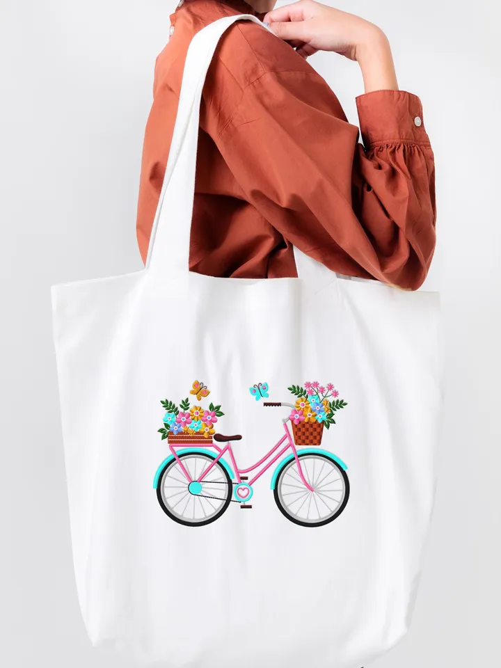 Bicycle embroidery design Machine embroidery pattern 3 size Bicycle with flowers embroidery files, Flower basket bike embroidery #R43