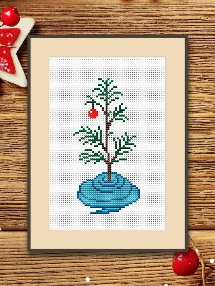 Christmas Tree Cross Stitch Pattern, Modern Christmas cross stitch chart, XMas Motifs, simple, easy, quick, Merry Christmas #hld028