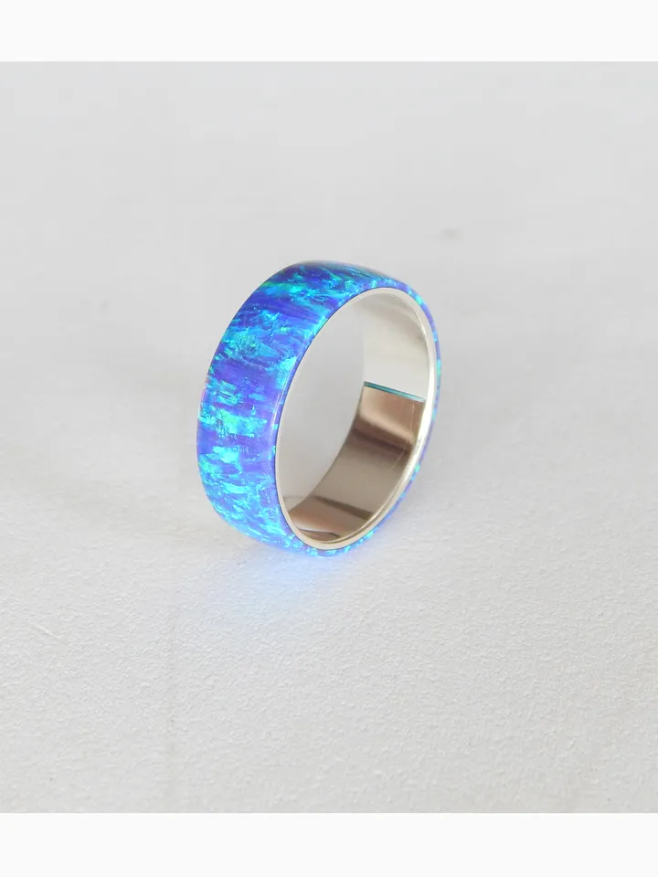 Silver band ring. Silver ring with synthetic opal.