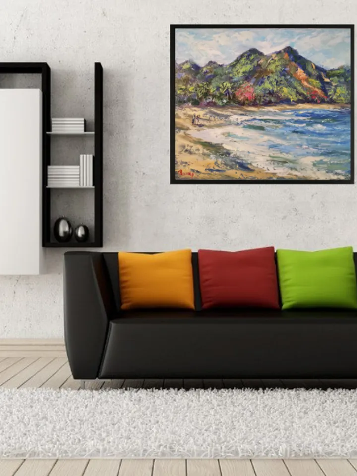 Palm Trees Ocean Mountains Sea Painting Original Oil Art Artist Svinar Oksana