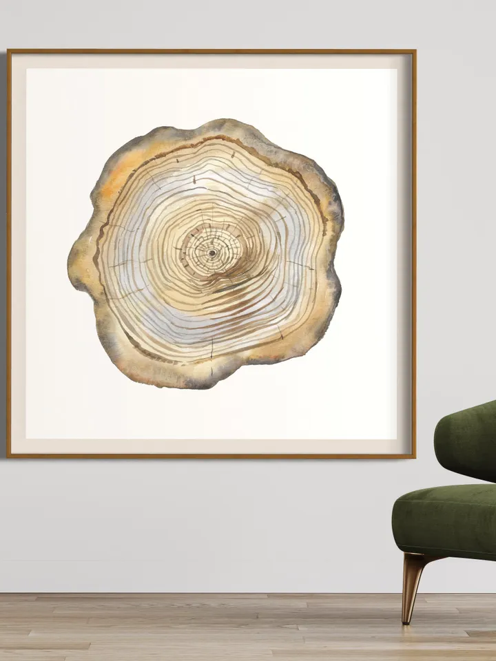 Tree Stump Print Tree Ring Watercolor Wall Art Wood Cut Art Forest Decor Tree Ring Painting Scandinavian Print Minimalist Poster Watercolor