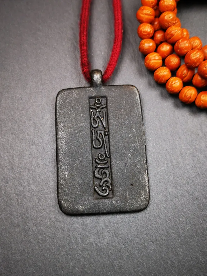 Gandhanra Handmade Tibetan Buddhist Amulet,Om Badge Pendant, Mantra of Om Mani Padme Hum, Made of Copper,2.52"